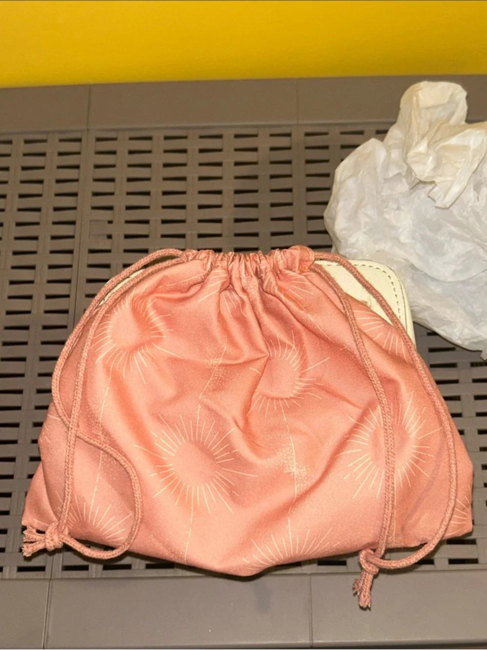 Biossance Travel Case w/ Pink Sunburst Drawstring Pouch Inside. NWOT